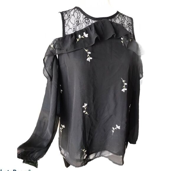 Nwt lucky brand black cold shoulder long sleeve sz S - Picture 2 of 5